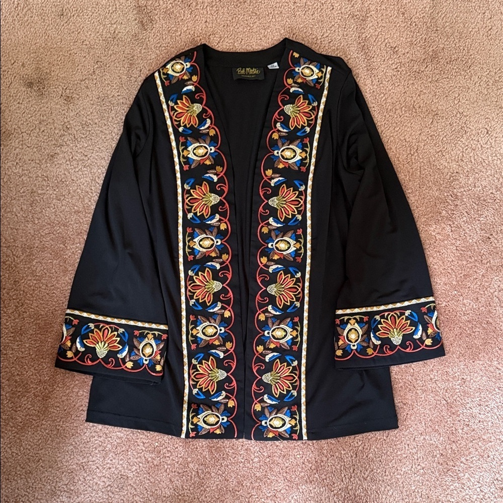 Bob Mackie Black Cape with Colorful Embroidery